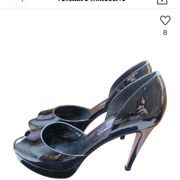 Ralph Lauren Purple Label Women’s Sz 9B Black Patent Leather Peep Toe Heels - Picture 12 of 16